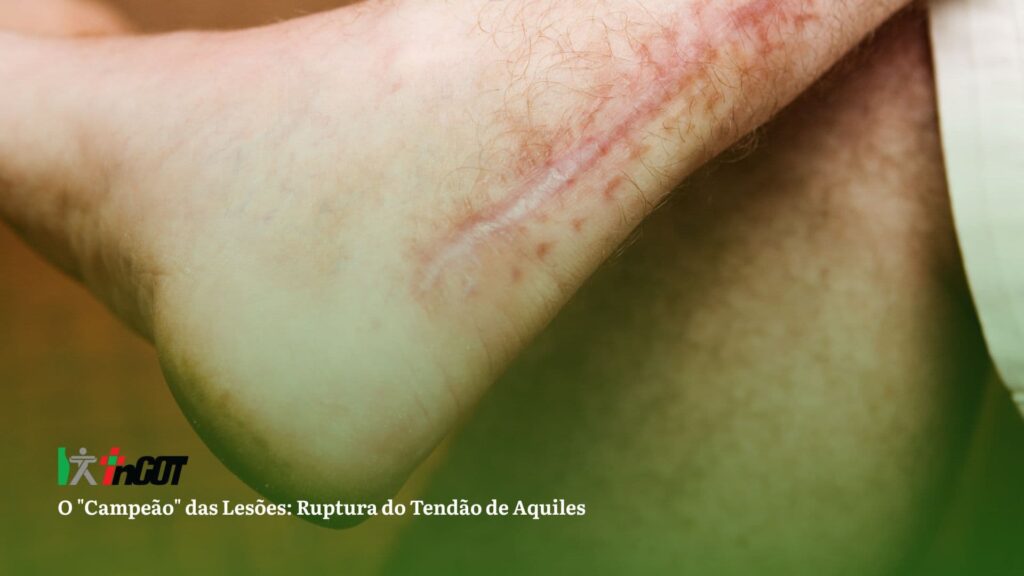 Imagem ilustra um pé com a cicatriz de uma cirurgia para a correção do rompimento do Tendão de Aquiles